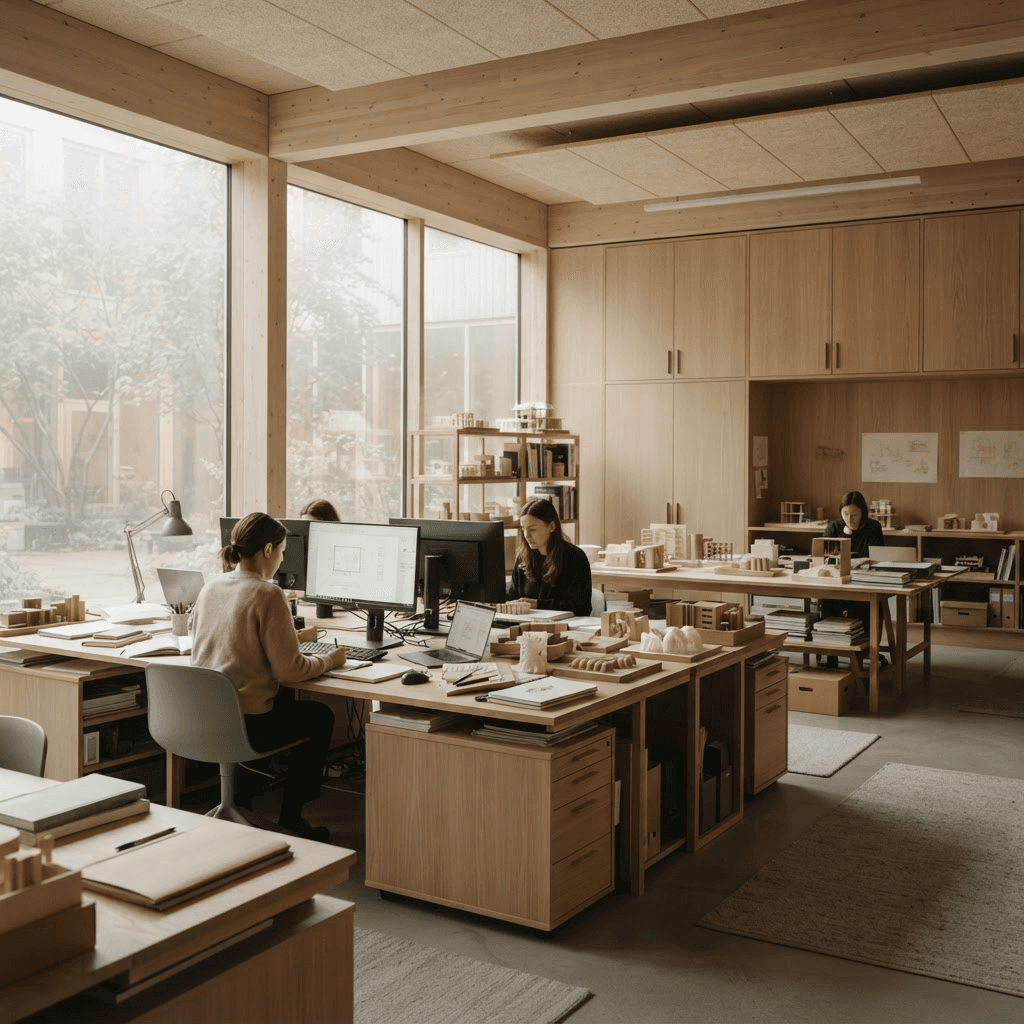Researchers working in the Karyafe Lab studio